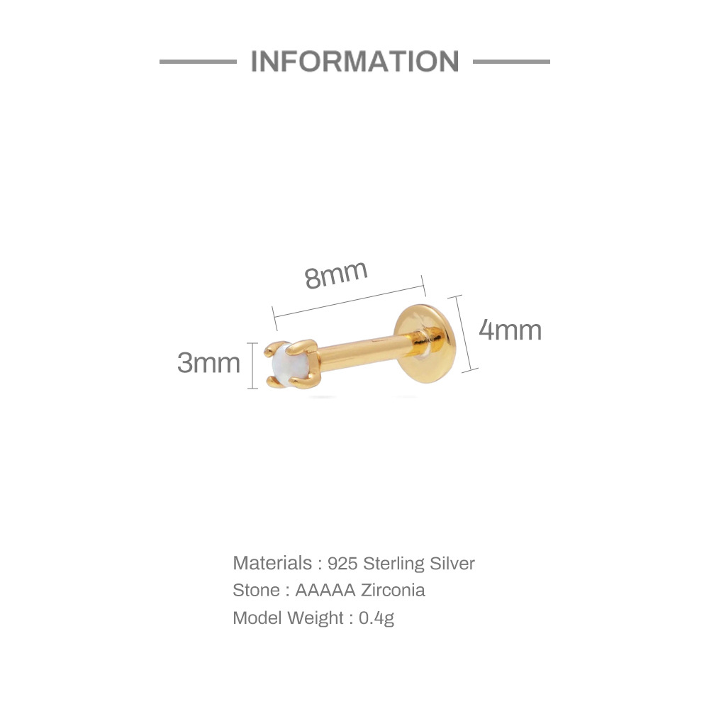Fashion Solid Color Sterling Silver Inlay Pearl Zircon Ear Studs 1 Piece