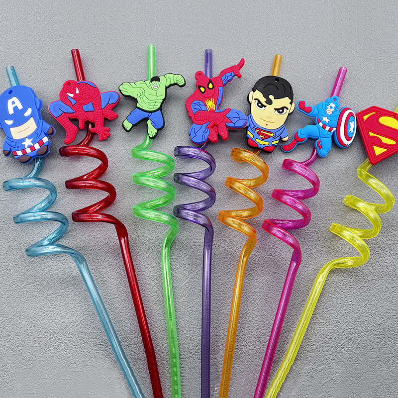 Spider-Man PVC flexible pegamento decoración paja para niños pequeño regalo al por mayor Paja en forma de Héroe de dibujos animados transfronterizos de Marvel