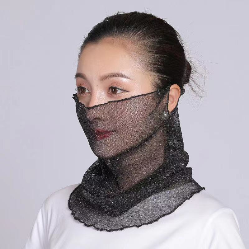 Cuello de orejas de alambre de oro para mujeres primavera y verano universal protector solar cuello de cuello multifuncional velo de cuello de cubierta de cabeza de seda pequeña bufalla