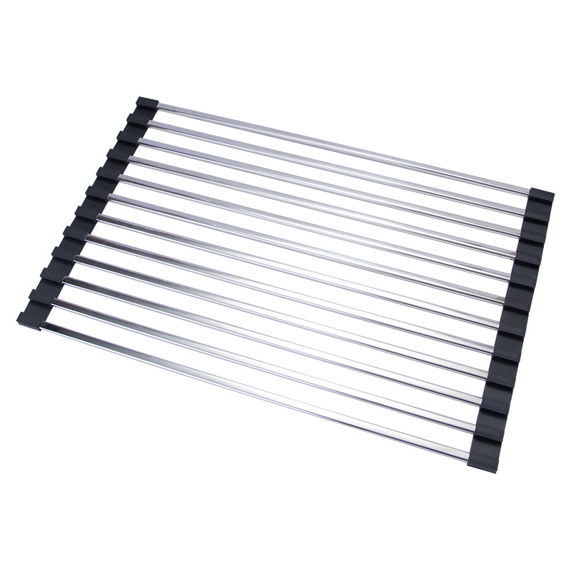 Cocina hogar 304 Escritorio de acero inoxidable integrado plegable tubo cuadrado plato taza obturador fregadero drenaje estante