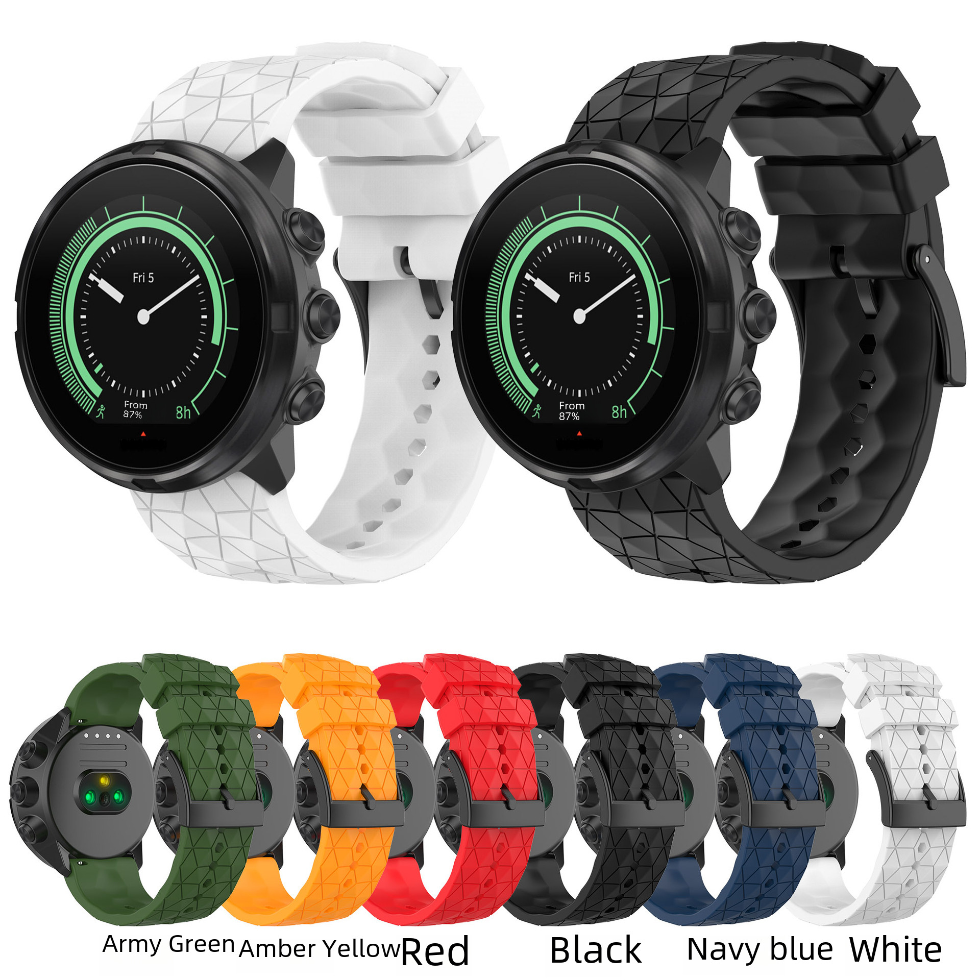 適用頌拓Suunto9 Suunto7足球紋硅膠手錶帶 斜紋紋理硅膠替換腕帶
