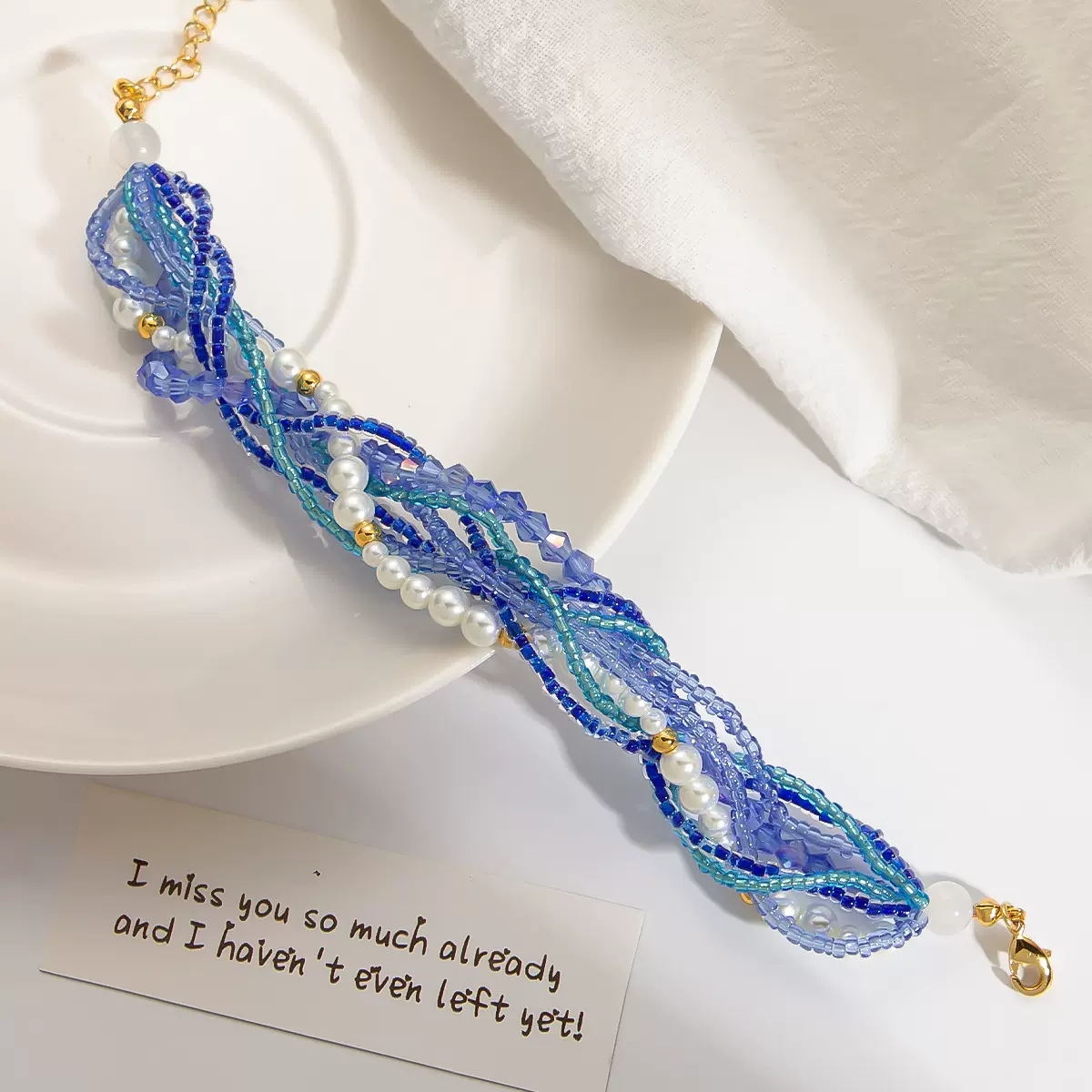 多层缠绕水晶手链高级感 小众气质 时尚清新蓝色优质米珠串珠手链