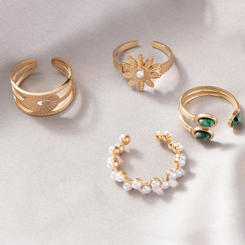 Fashion Geometric Stainless Steel Plating Artificial Pearls Zircon Open Ring