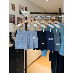实拍~美式基础百搭纯色针织短裤女秋季新款高腰抽绳百搭短裤87475