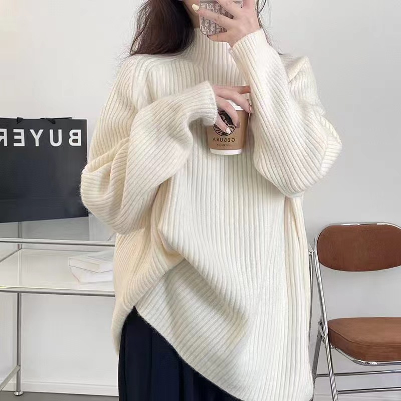 Half turtleneck solid color design pullover loose pit top women's long sleeve sweater autumn and winter New bottoming sweater