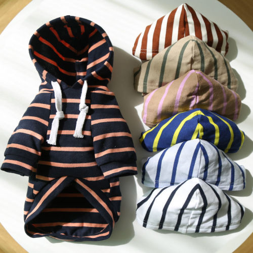 Medium and Large Dog Pet Cat Striped Hooded Sweatshirt Spring and Autumn Supplies Clothes French Bulldog French Bulldog Supplies