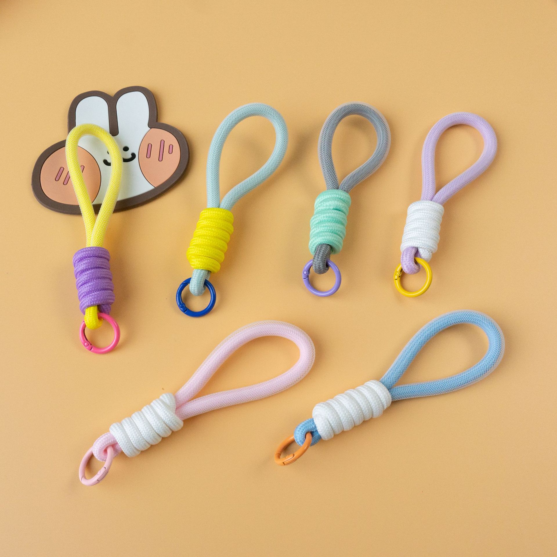 Lanyard Color-Blocked Keychain Mobile Phone Mesh Simple Car Pendant Universal Hanging Rope Ring Chain Ornament Pendant