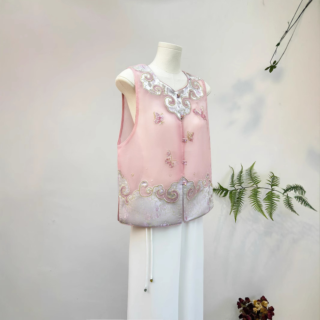 Chinese-Style Butterfly Mesh Vest for Women, 2025 Summer New Breathable Sleeveless Jacket, Suitable for Petite Figures, with a High-End Feel