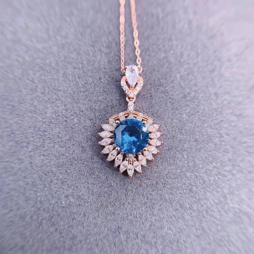 fashion heart of the sea necklace imitation blue topaz copper pendant