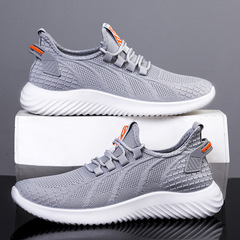 Cross-border new men's fly-knit sports shoes, fashionable and trendy shoes, simple solid color casual shoes, trendy and comfortable running shoes for men