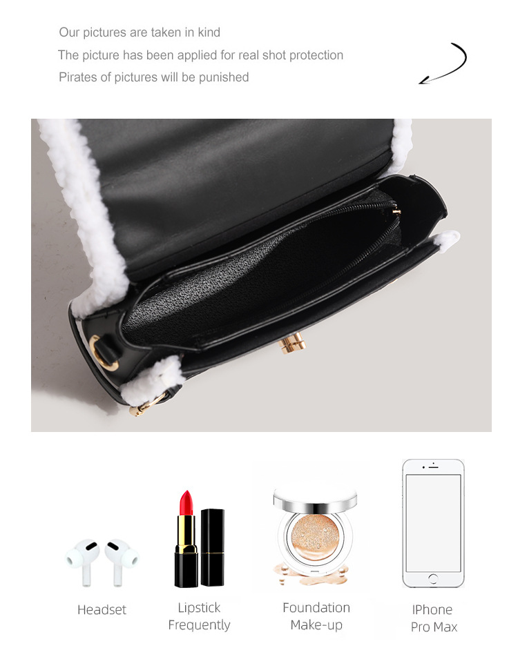 Women's genuine handbags for women 2024 plush lock small square bag high end versatile messenger bag_voghion.com