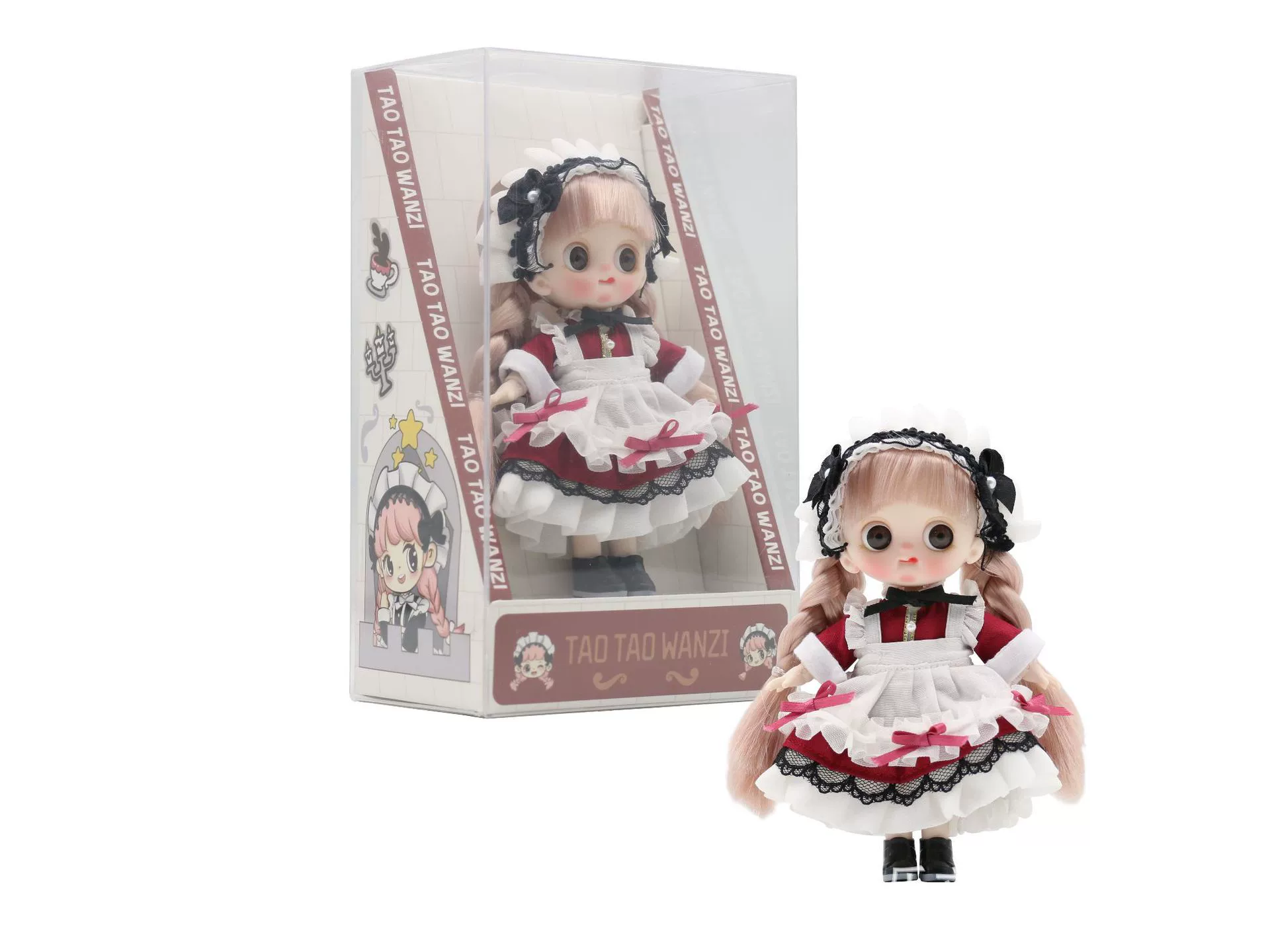 Кукла OB11 BJD 12 см, наряд горничной, кофейное платье с повязкой на волосы