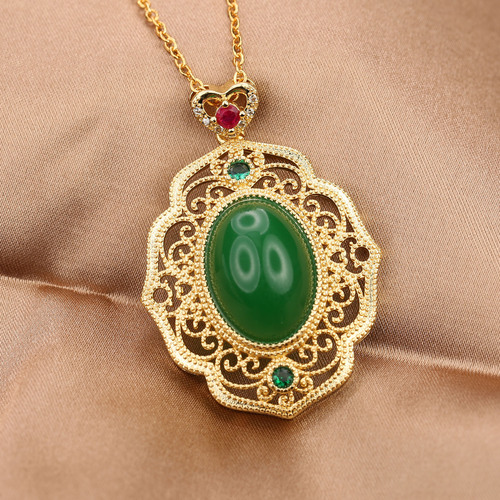 Live Stream Imperial Style Inlaid Imitation Hetian Jade Pendant, Live Stream Wholesale Gold-plated Jade Pendant Necklace