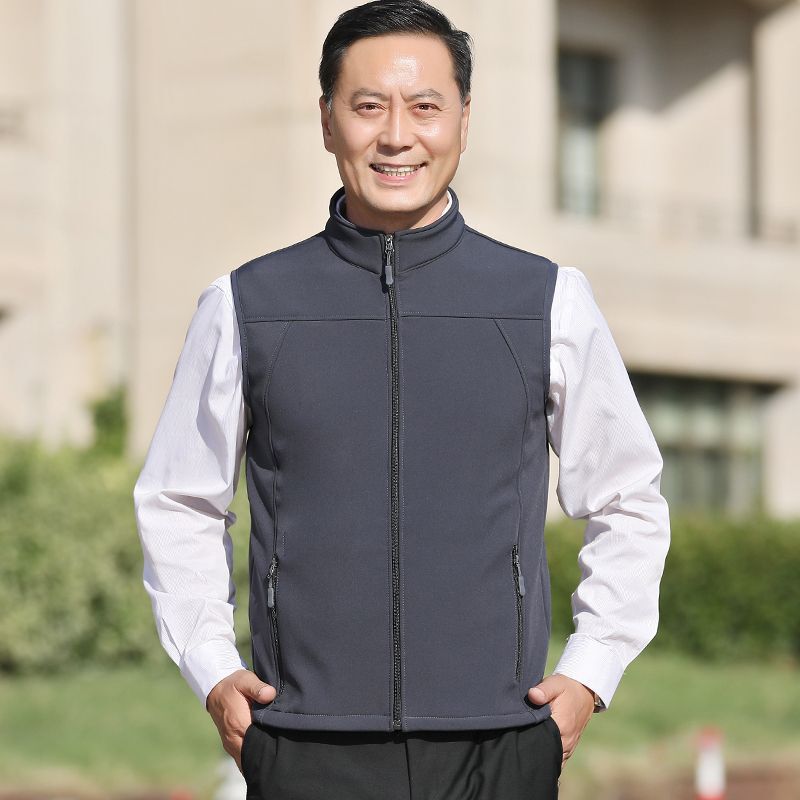 Autumn and Winter Men's Velvet Warm Soft Shell Vest Vest Dad Grandpa Outdoor Windproof Collar Large Size Waistcoat