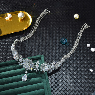 European and American new high-end hairband jewelry 3A zircon earrings necklace dress wedding bridal jewelry set
