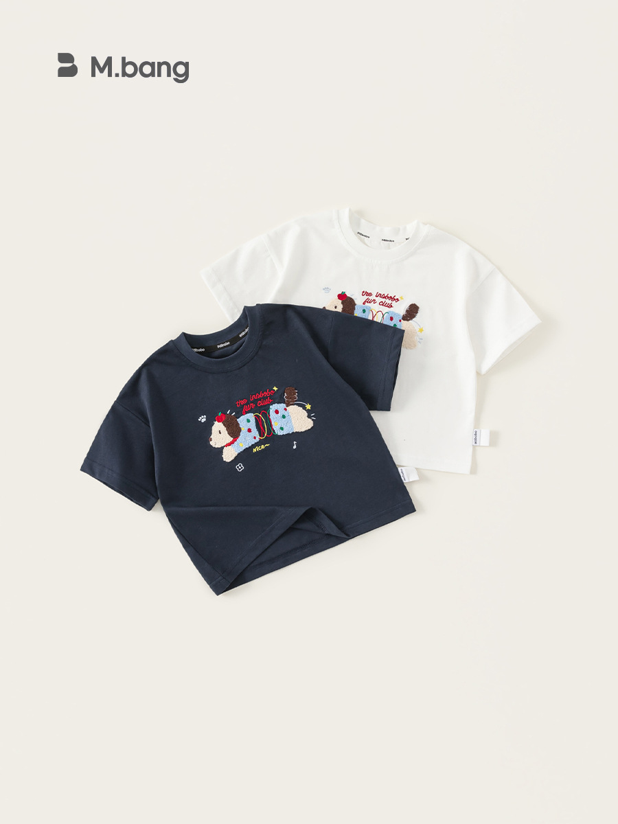 宥宝子供服子供上着夏新作純色可愛い刺繍女の子tシャツ漫画男の子ファッション半袖