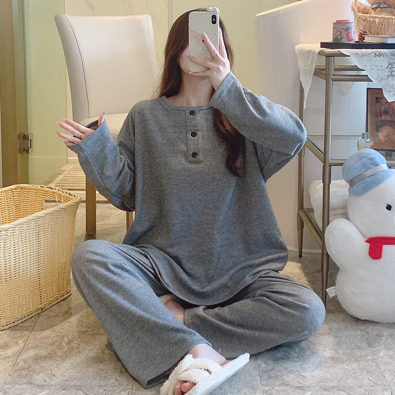 Sheep Velvet Pajamas Women's Large Size Two-Piece Set Autumn and Winter Round Neck Pure Color Lazy Style Plus Fat mm Home Clothes for Women Sheep Velvet Pajamas Women's Large Size Two-Piece Set Autumn and Winter Round Neck Pure Color Lazy Style Plus Fat mm Home Clothes for Women