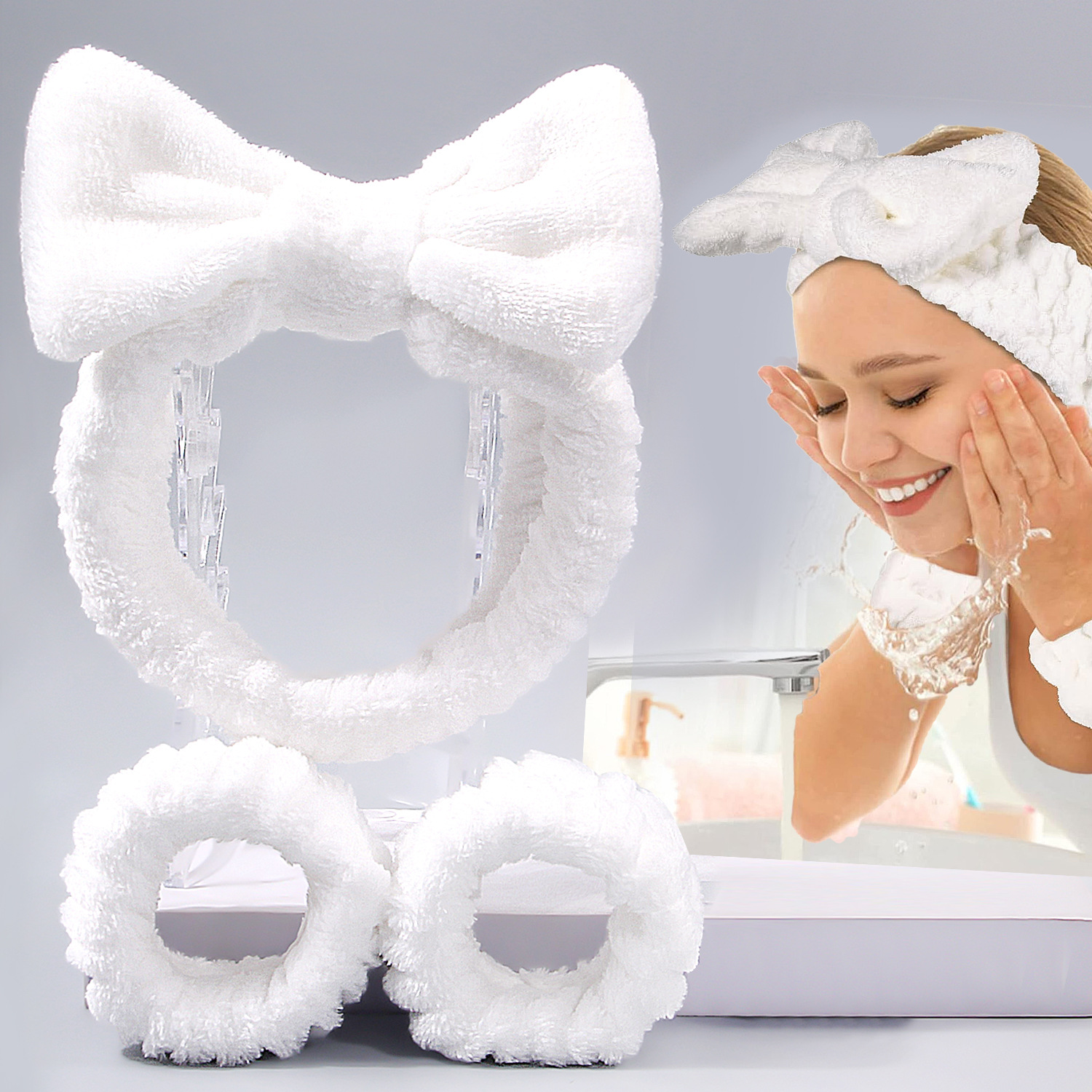 Explosiones transfronterizas desmaquillaje triángulo pulgar polvo conjunto correa de cabello combinación de huevo de maquillaje lavado de la cara esponja absorción correa de muñeca