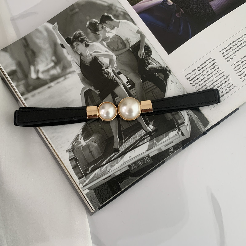 Nuova cintura decorativa con fibbia in perla per donna, sottile, semplice, versatile, alla moda, abbinata, abito in maglia, elastico e sottile in vita_voghion.com