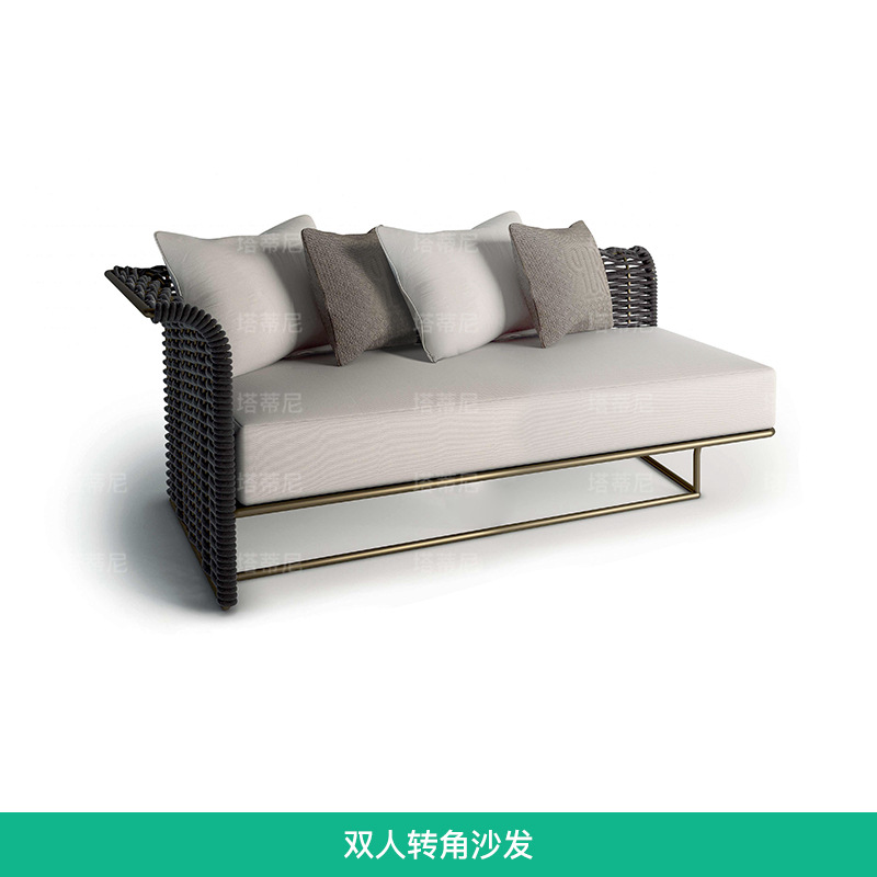 Sofá de ratán para exteriores, muebles de patio, juego de mesa de café y sofá de ratán impermeable y resistente al sol para jardín al aire libre de villa
