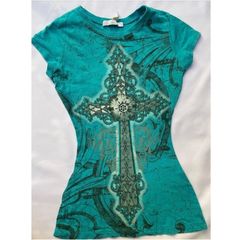日本製ヴィンテージレトロダメージウエストスリムパンクロック半袖アメリカンオールドクロスTシャツ