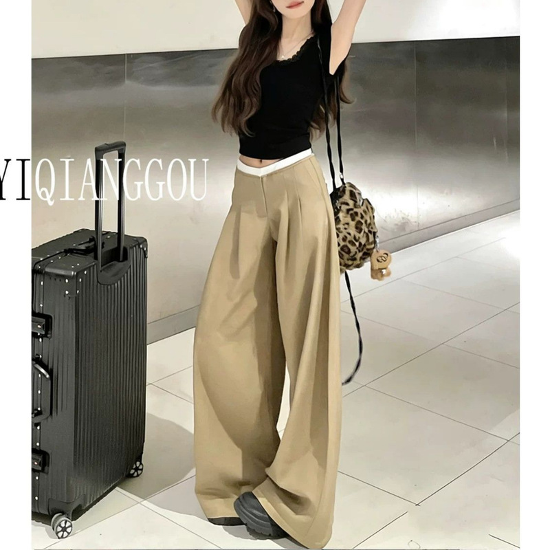 [Original fabric] Stylish pleated wide-leg suit pants, 2026 autumn new collection, low-waist, flowing, casual, and floor-length