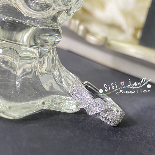 Sisi Hong Kong jewelry same style wedding ring, brilliant water drop zircon, 18K plated, niche bow ring, adjustable