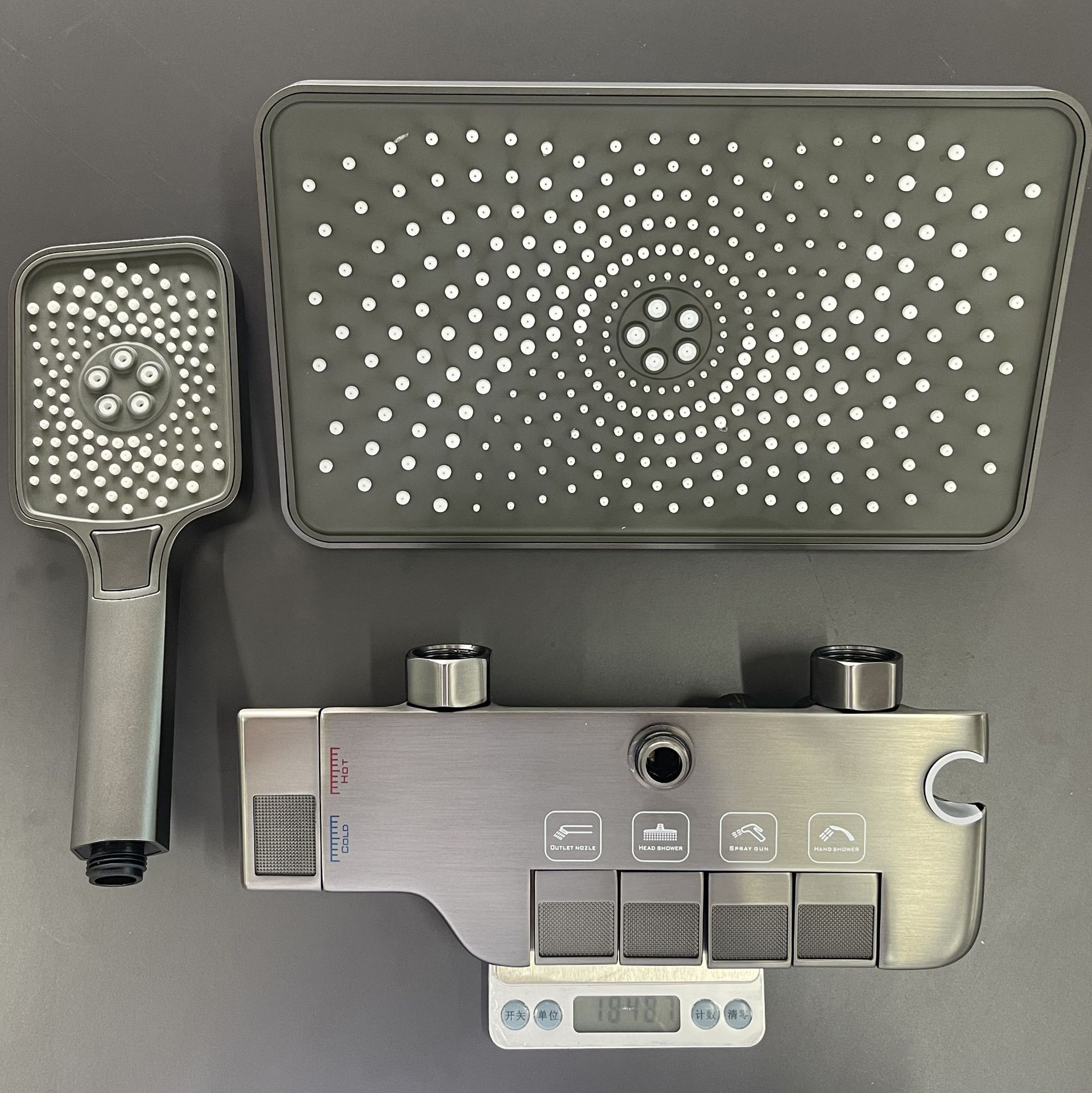 Pistola gris guitarra de cuatro engranajes de cobre ducha de lluvia traje de baño temperatura constante baño a presión boquilla de pantalla gigante