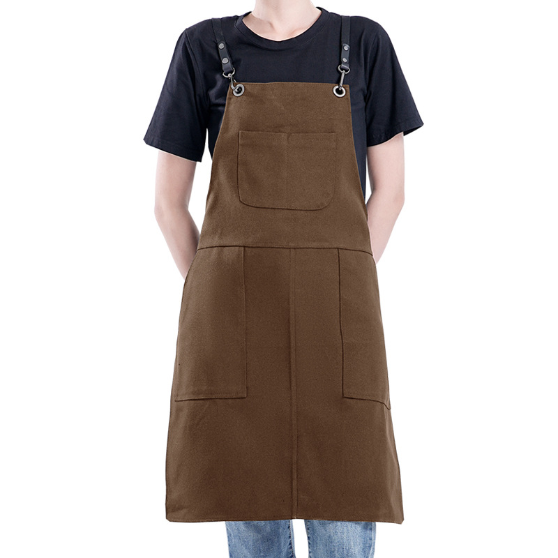 Amazon delantal de lona grueso logo personalizado sin mangas color negro sólido anti-contaminante anti-escaldado pelo delantal de ropa de trabajo