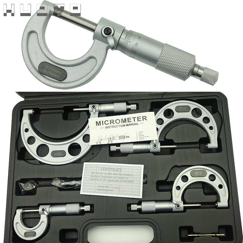 HUOTO 新款工业级高精度外径千分尺0-25MM螺旋测微器千分尺套装