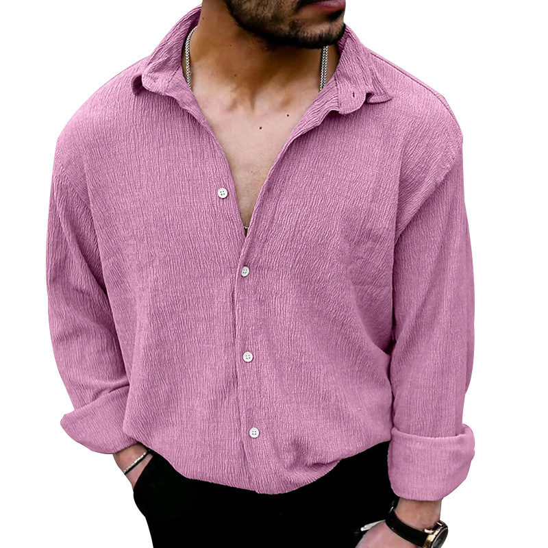 Men's Wrinkle Fabric Cardigan Solid Colour Casual Overcoat Style_voghion.com
