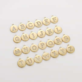 保色14K包金铜镶锆圆形26个字母吊坠手链项链手工diy饰品配件挂件