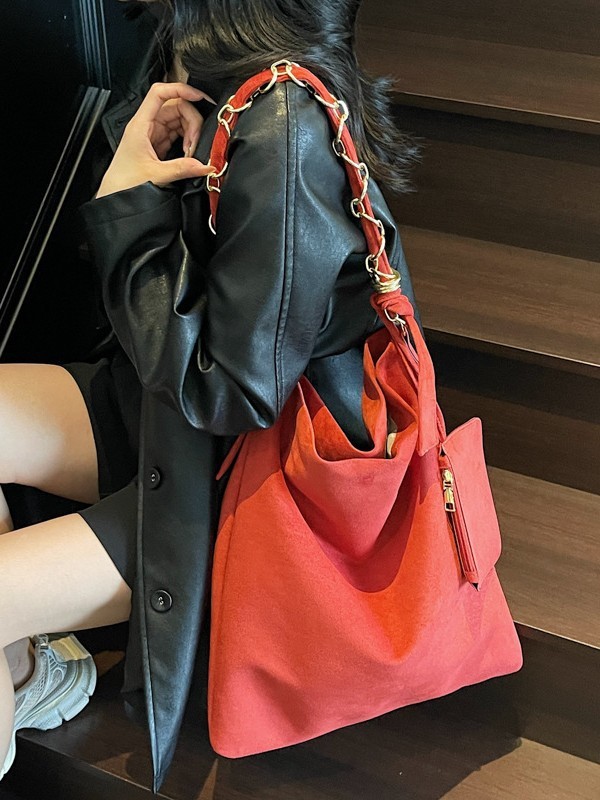 复古麂皮绒托特包女2025秋冬新款复古单肩斜挎包通勤手提水桶包|undefined