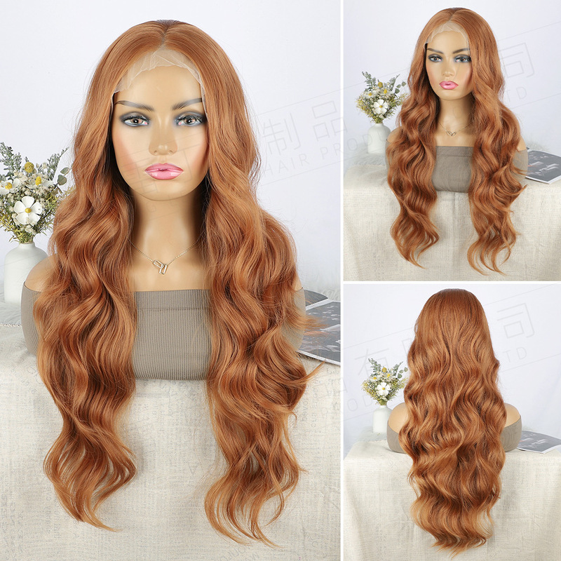 European and American Wig Women's Lace Front Wig Big Wavy Long Curly Hair Ginger Wig 13*4 Chemical Fiber Wig Wigs