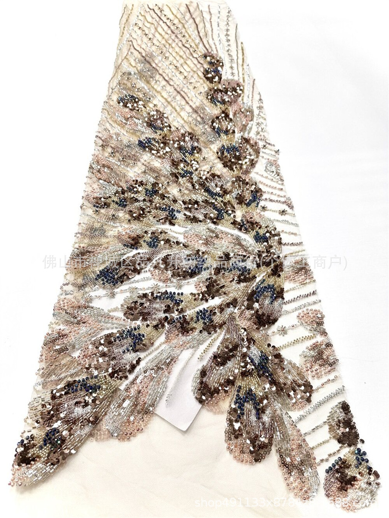 Peacock Lin bordado a mano perlas tela de malla brindis vestido de novia banquete de bodas madre vestido largo escenario tela de desfile