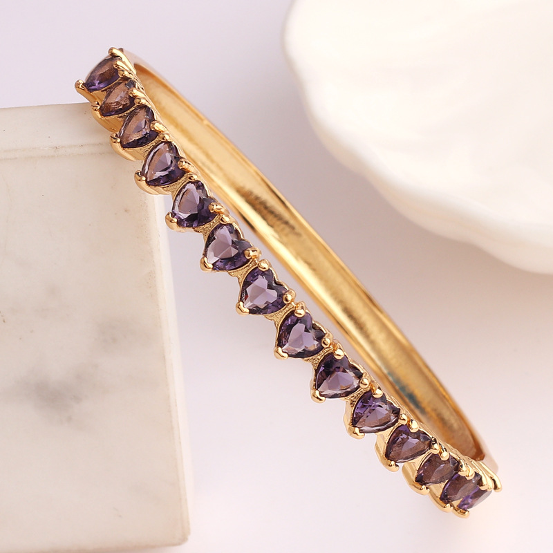 Fashion Heart Shape Copper Inlay Zircon Bangle