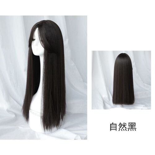 Wig for women with long hair, figure bangs, fluffy natural round face, medium length wig set for women with full head cos mid-parted long straight hair