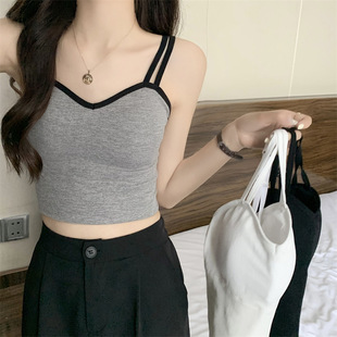 Korean Style ins Hot Girl Double Sling Beautiful Back Vest with Chest Pad Wrapping Chest Anti-walking Outer Wear Bottoming Tube Top for Women