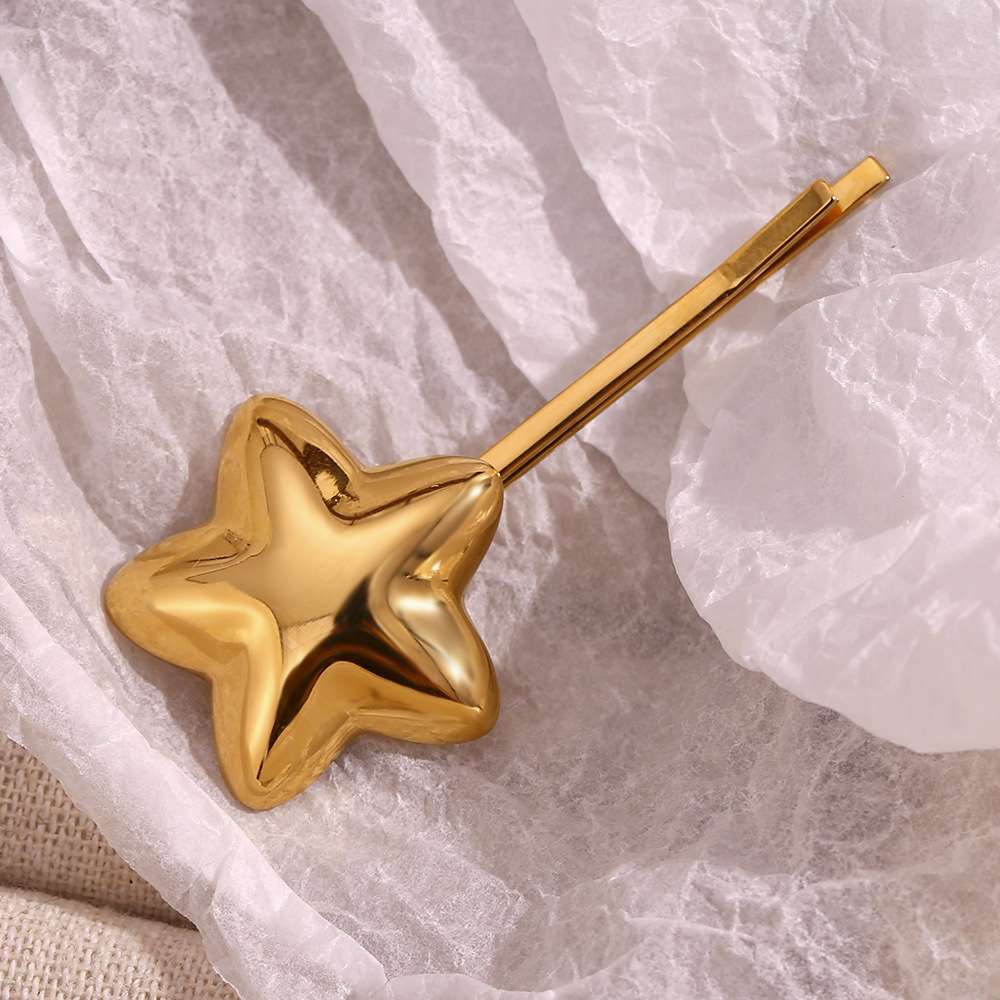 Moda unisex temperamento nicchia scoppio decorato con acciaio inossidabile placcato oro stella a cinque punte tridimensionale forcina donna_voghion.com