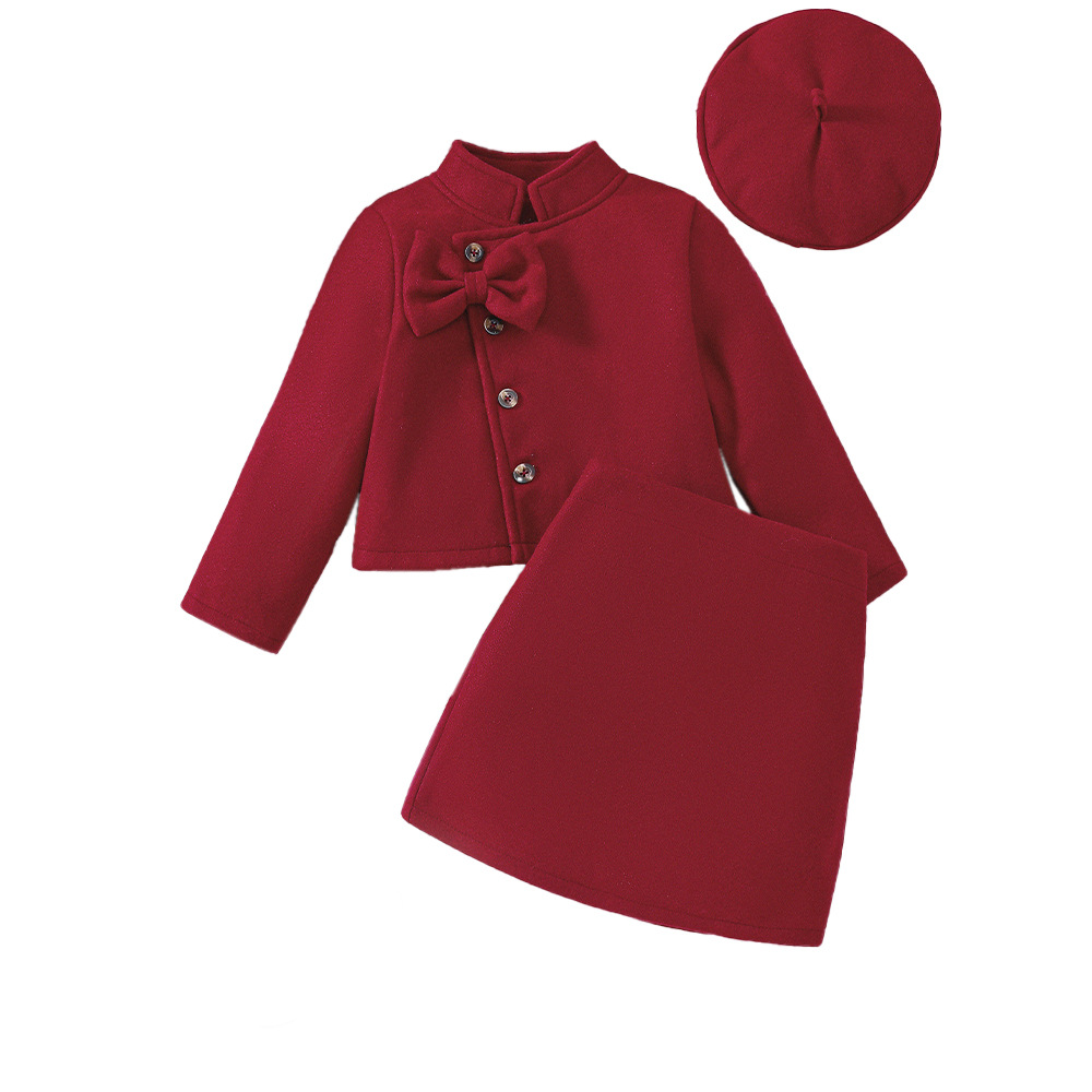 新款毛呢蝴蝶结上衣+短裙套装TZ1251-C