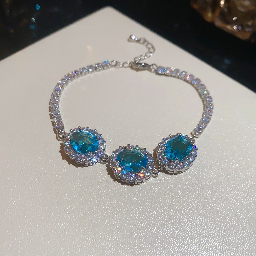 Pulsera de lazo ovalado de circón azul marino, exquisita pulsera ligera y de lujo de alta gama, pulsera de diseño de nicho