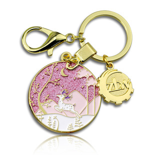 Factory customized paint glitter craft gold-plated cartoon keychain zinc alloy metal key chain pendant customized
