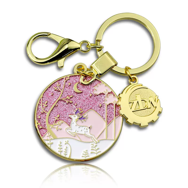 厂家定制烤漆闪粉工艺镀金卡通钥匙扣锌合金金属钥匙链挂件定做