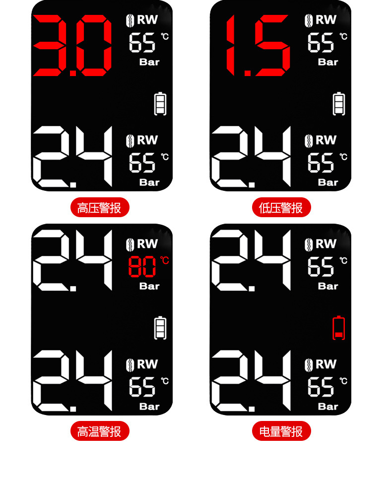 Motorcycle Tire Pressure Monitor with Internal and External Tire Pressure Clock, Digital Display, Color Screen, Electric Vehicle Tire Pressure Detection Tpms