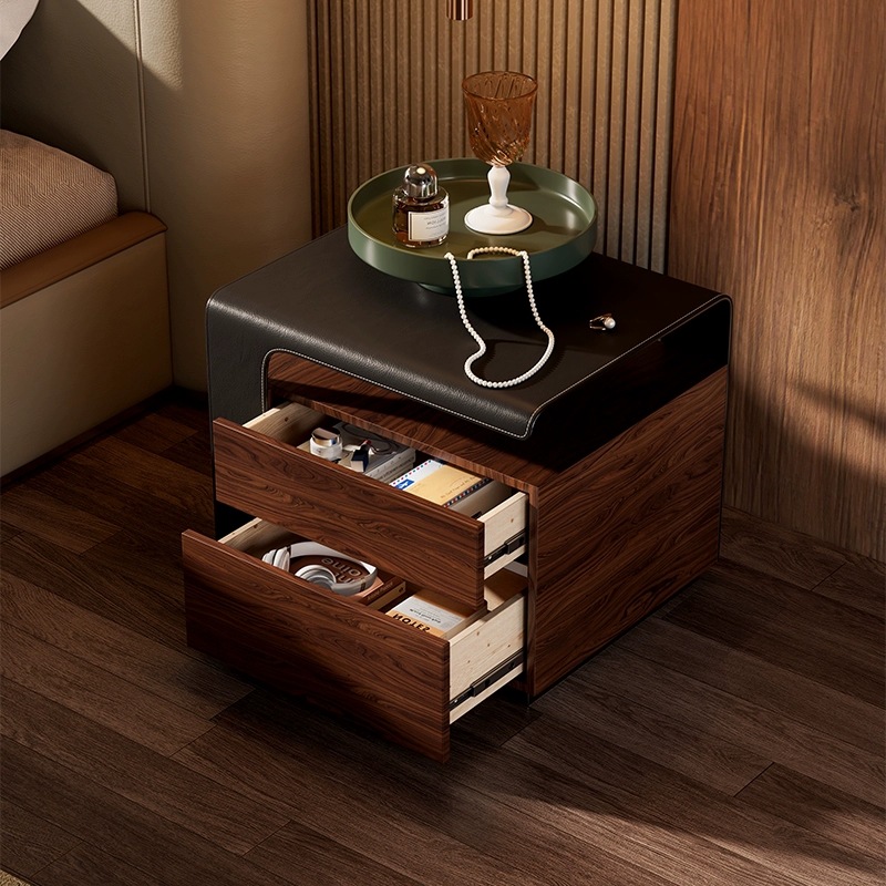 Mesita de noche retro italiana, armario de almacenamiento de doble bombeo, dormitorio principal, armario de almacenamiento junto a la cama de estilo antiguo, nogal doméstico
