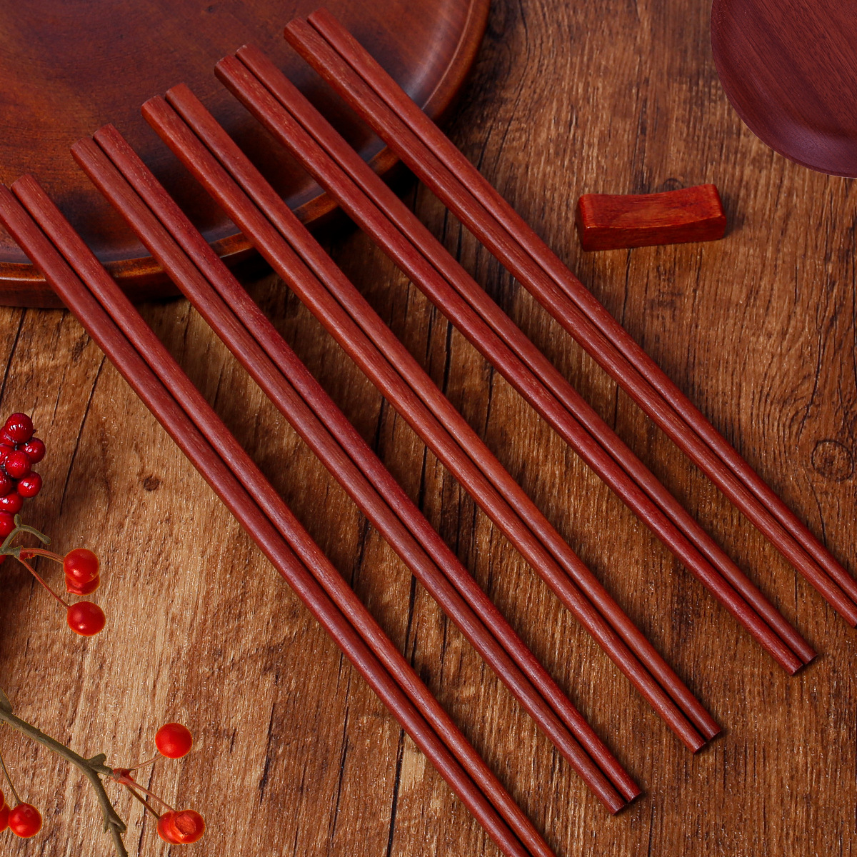 Palillos de madera maciza para el hogar 25cm sándalo rojo sin pintura sin cera antideslizante 10 pares de palillos de regalo comercial con letras LOGO