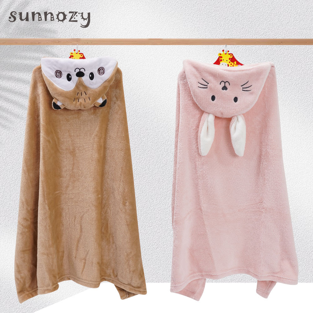 Manta de Coral para Bebés Sunnozy, Universal para Todas las Estaciones, con Capucha, Diseño de Dibujos Animados, Suave
