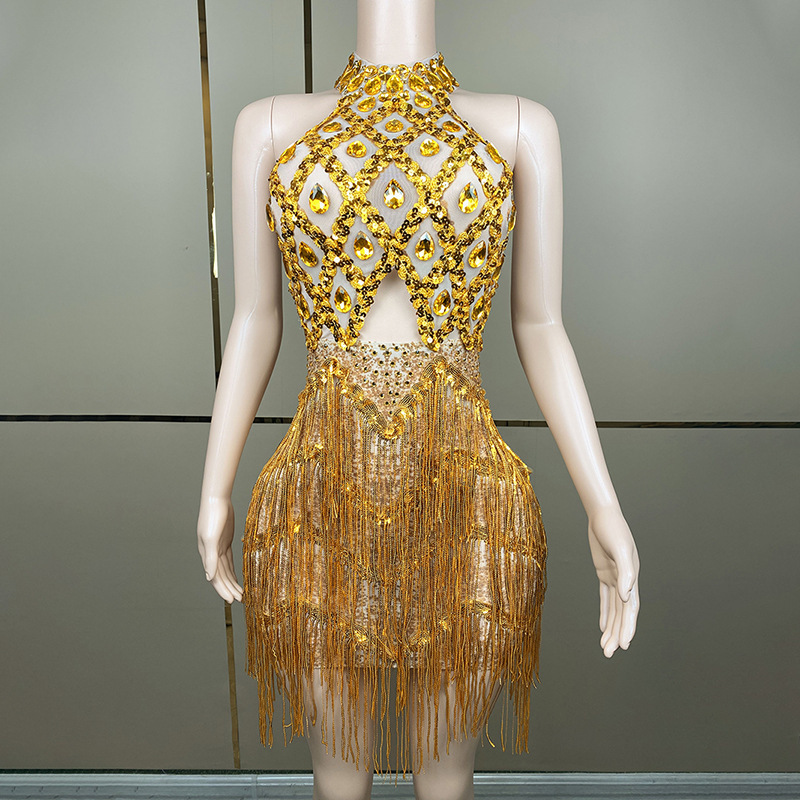 GC Birthday Costume Diamond Costume Female Singer Show Rhinestone Tassel Stretch Slim Latin Dance Tutu Dress GC Birthday Costume Diamond Costume Female Singer Show Rhinestone Tassel Stretch Slim Latin Dance Tutu Dress