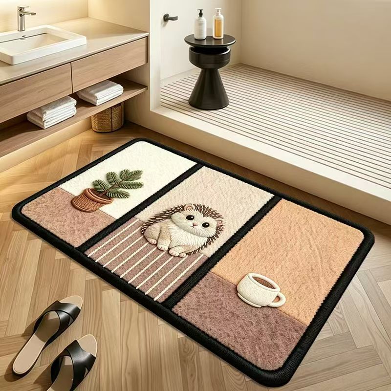 Cute animal patterned floor mat for entrance door, wear-resistant decorative doormat, bathroom absorbent non-slip foot mat, available for delivery