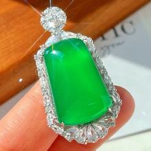 新中式国风天然绿玉髓绿件花头无事牌吊坠项链阳绿色厂家批发